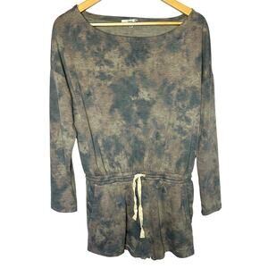 FATE Anthropologie Blue Gray Marble Dye Romper Jumper Long Sleeve Shorts Small